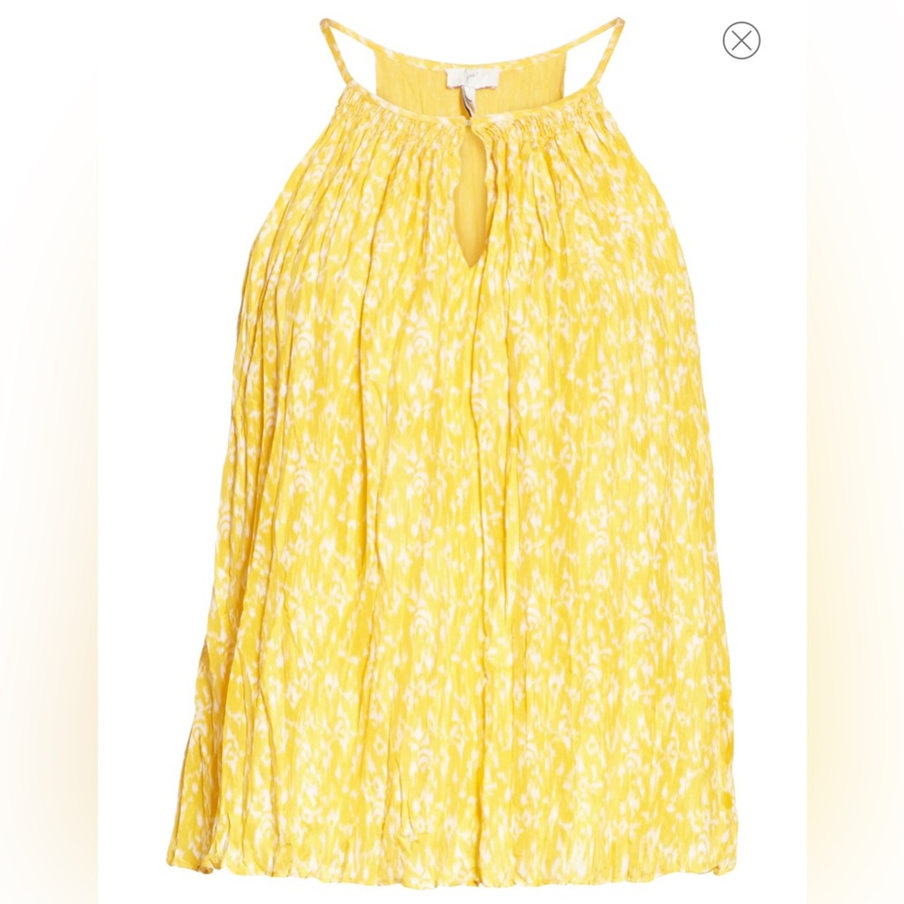Joie Yellow Hirota Crinkled Silk Keyhole tank top Blouse size medium